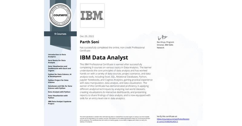 IBM Data Analyst Certificate